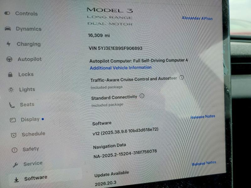 5YJ3E1EB9SF906893 2025 TESLA MODEL 3 photo no. 9