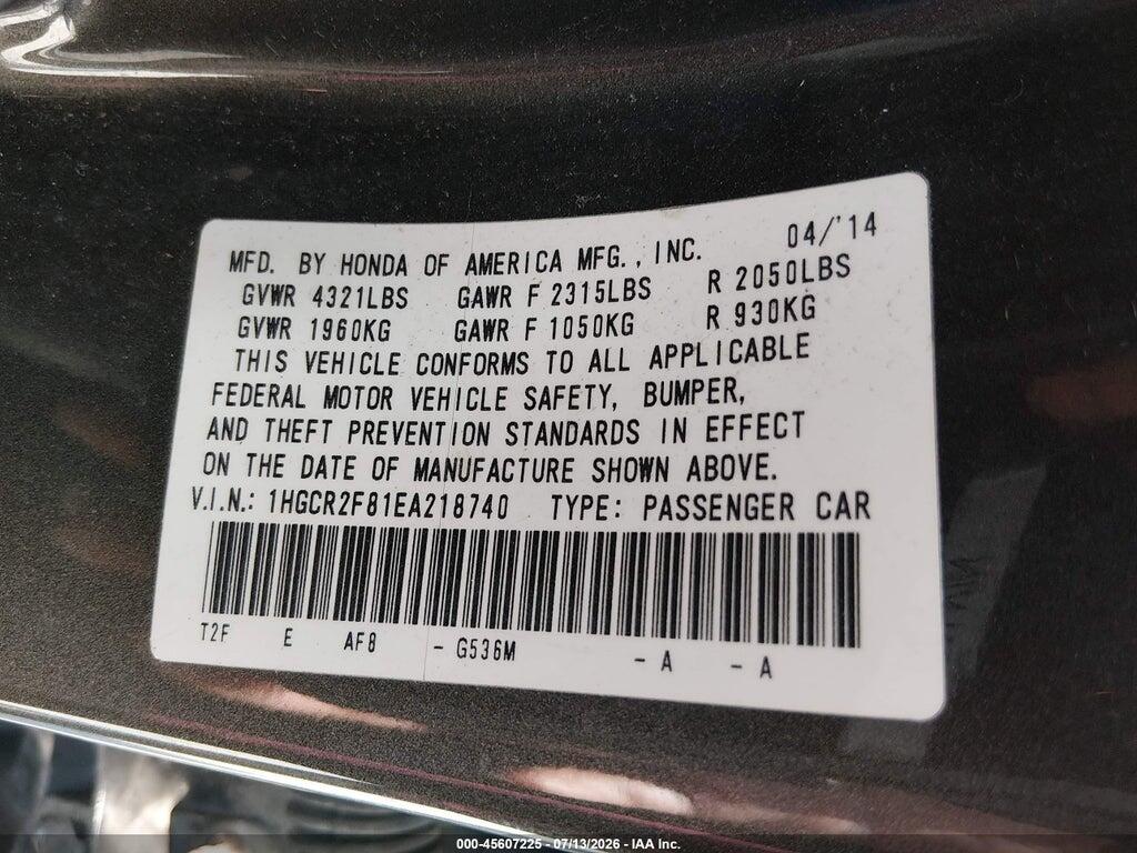 1HGCR2F81EA218740 2014 HONDA ACCORD photo no. 9