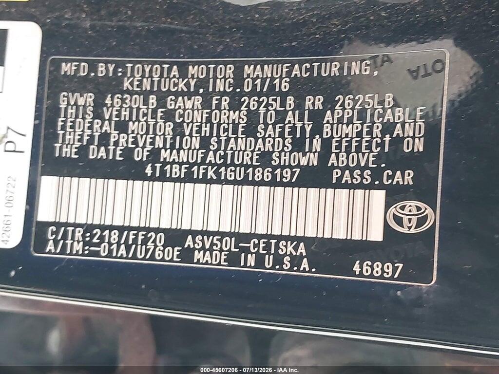 4T1BF1FK1GU186197 2016 TOYOTA CAMRY photo no. 9
