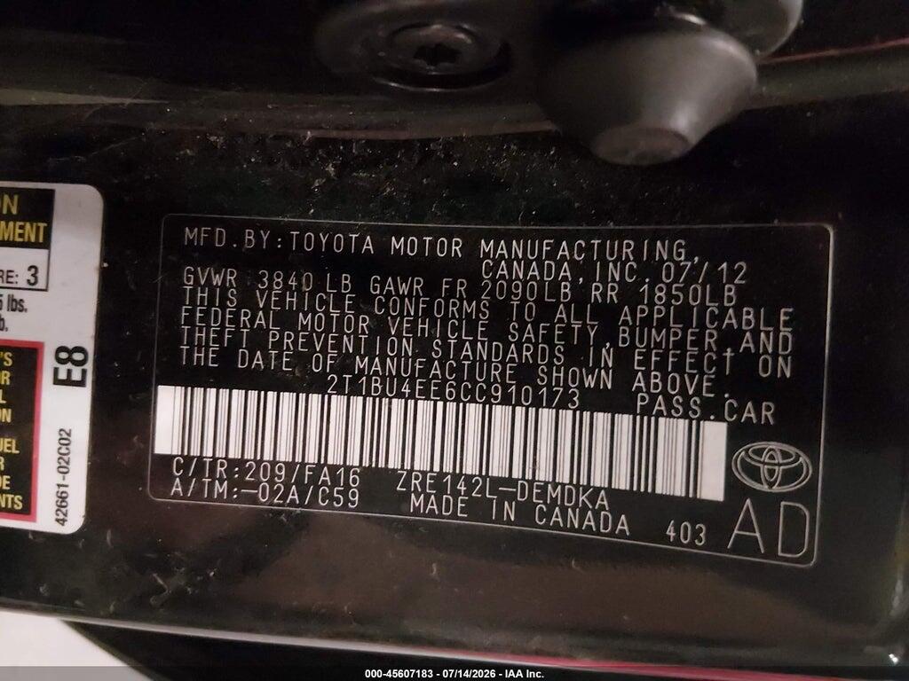 2T1BU4EE6CC910173 2012 TOYOTA COROLLA photo no. 9