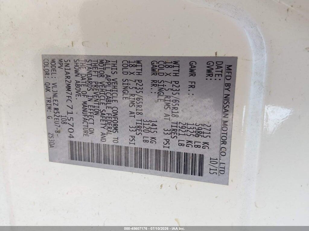 5N1AR2MM7FC715704 2015 NISSAN PATHFINDER photo no. 9