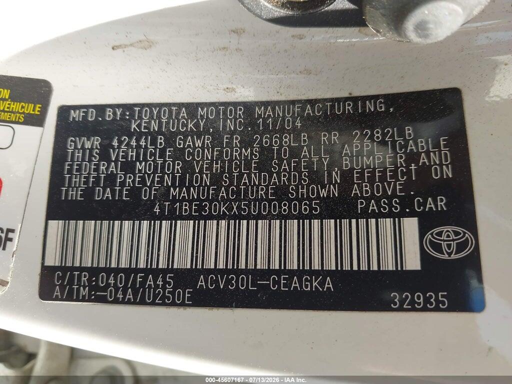 4T1BE30KX5U008065 2005 TOYOTA CAMRY photo no. 9