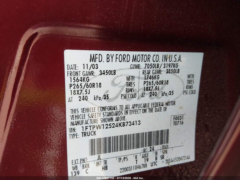1FTPW12524KB73413 2004 FORD F-150 photo no. 9