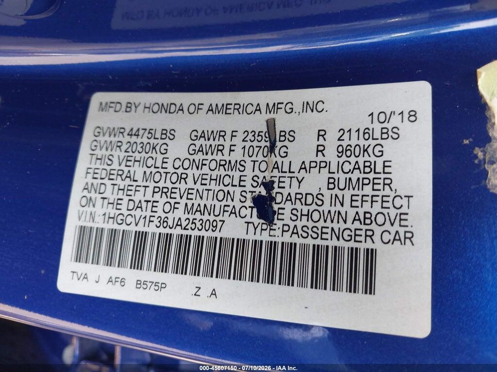 1HGCV1F36JA253097 2018 HONDA ACCORD photo no. 9
