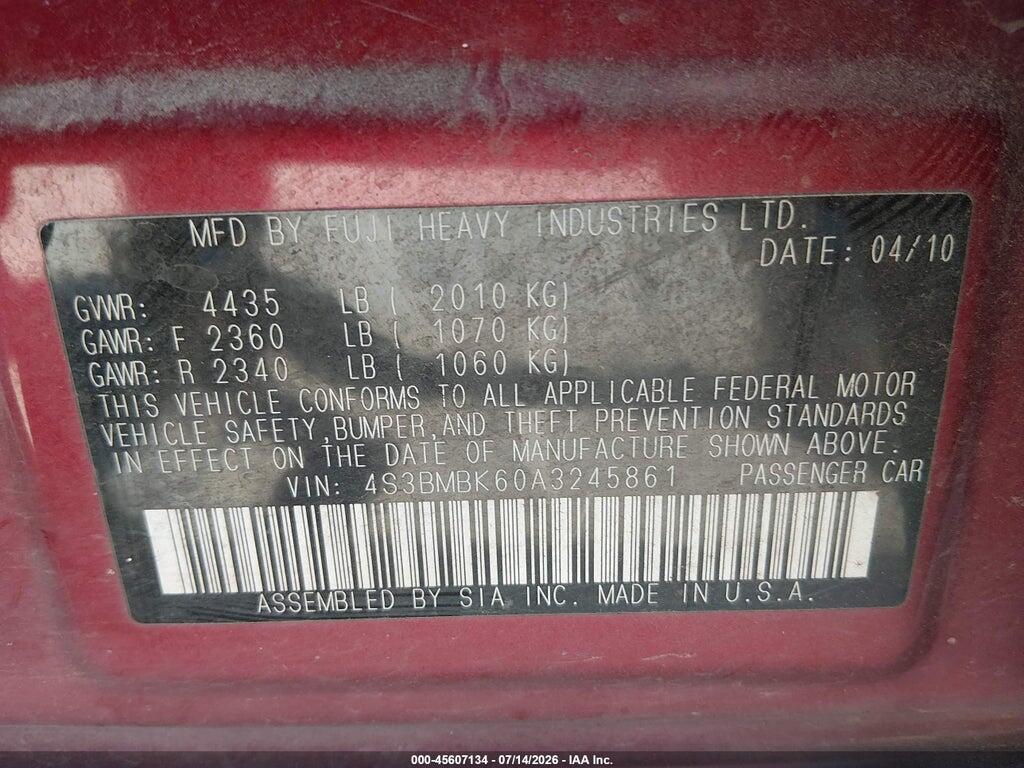 4S3BMBK60A3245861 2010 SUBARU LEGACY photo no. 9