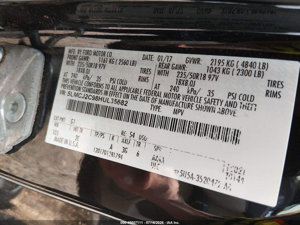 5LMCJ2C98HUL35682 2017 LINCOLN MKC photo no. 9