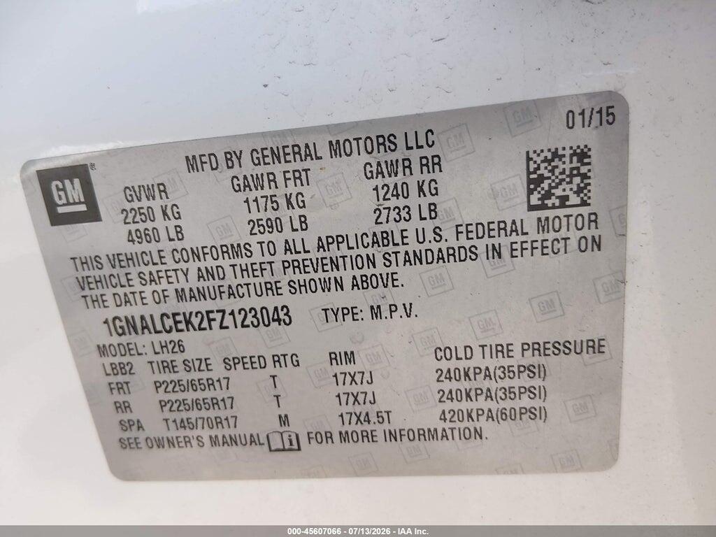 1GNALCEK2FZ123043 2015 CHEVROLET EQUINOX photo no. 9