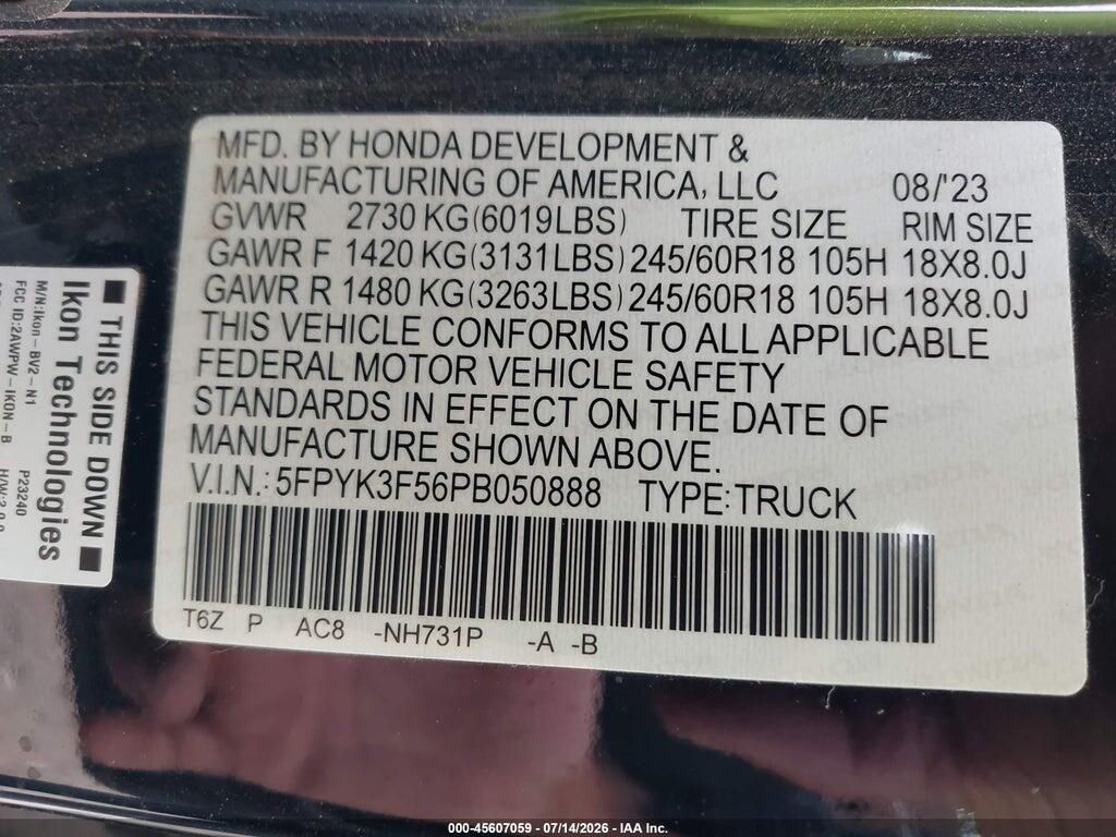 5FPYK3F56PB050888 2023 HONDA RIDGELINE photo no. 9