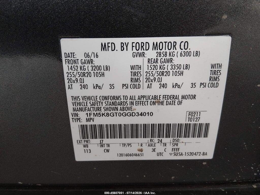 1FM5K8GT0GGD34010 2016 FORD EXPLORER photo no. 9