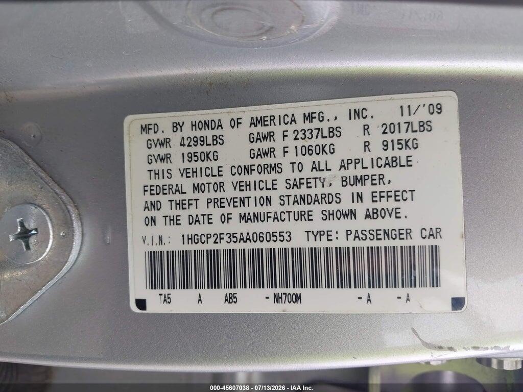 1HGCP2F35AA060553 2010 HONDA ACCORD photo no. 9