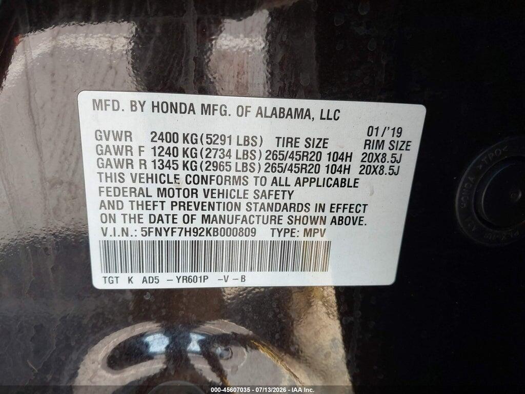5FNYF7H92KB000809 2019 HONDA PASSPORT photo no. 9