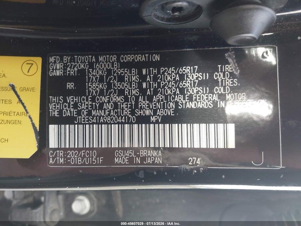 JTEES41A982044170 2008 TOYOTA HIGHLANDER photo no. 9