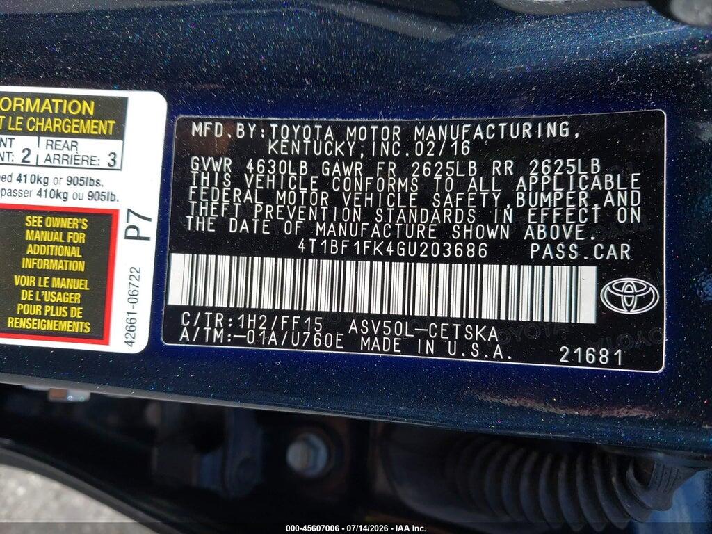 4T1BF1FK4GU203686 2016 TOYOTA CAMRY photo no. 9