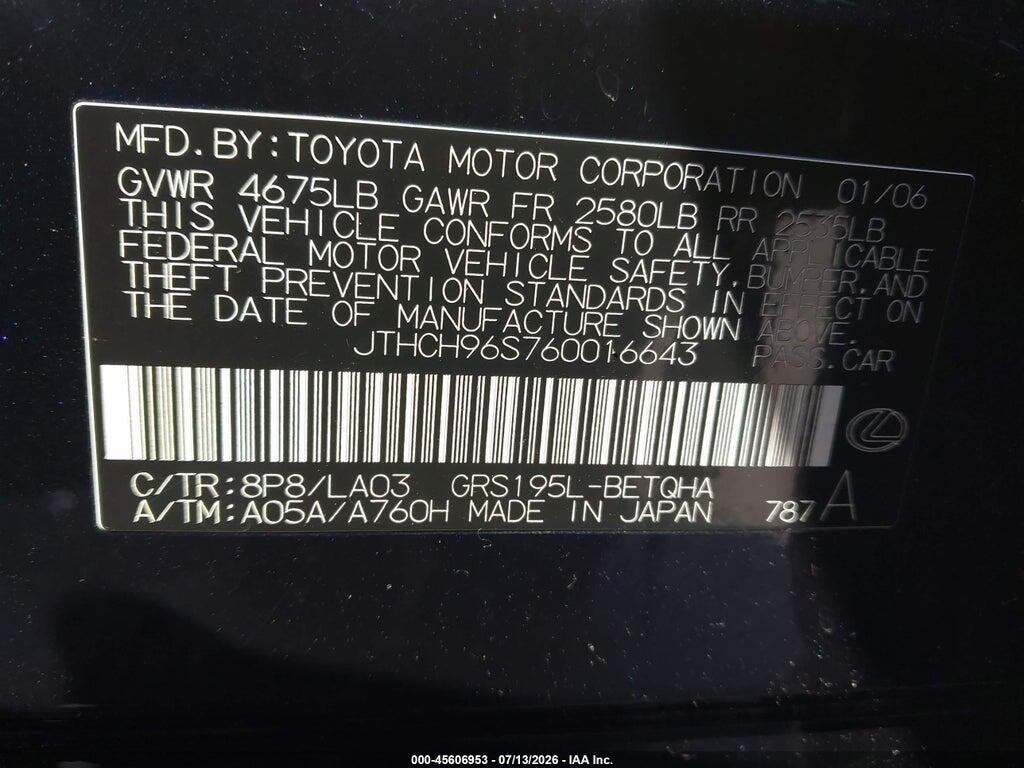 JTHCH96S760016643 2006 LEXUS GS 300 photo no. 9