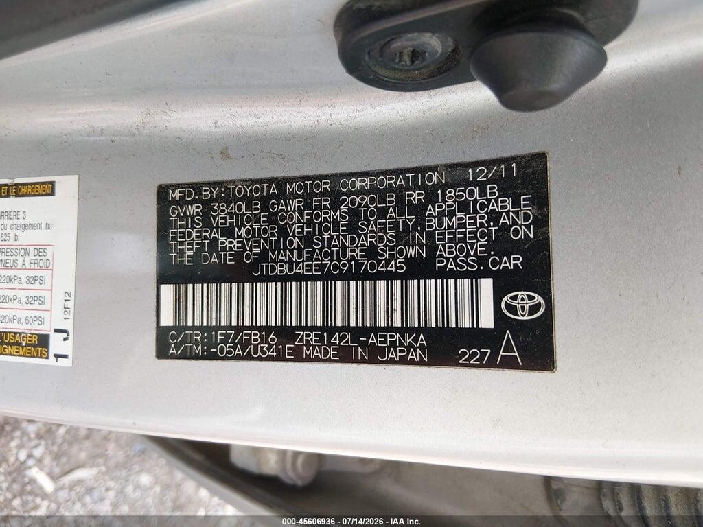 JTDBU4EE7C9170445 2012 TOYOTA COROLLA photo no. 9