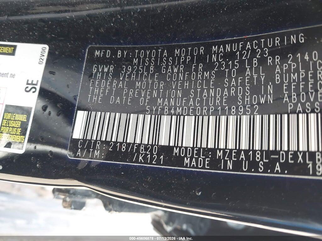 5YFB4MDE0RP118952 2024 TOYOTA COROLLA photo no. 9