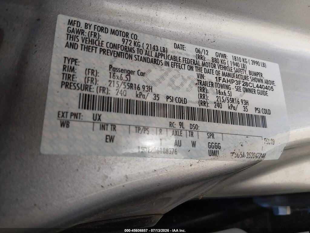 1FAHP3F28CL440405 2012 FORD FOCUS photo no. 9