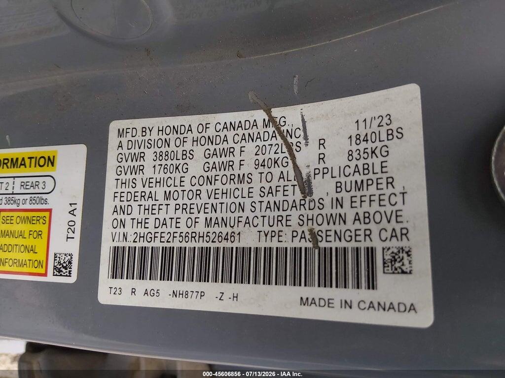 2HGFE2F56RH526461 2024 HONDA CIVIC photo no. 9