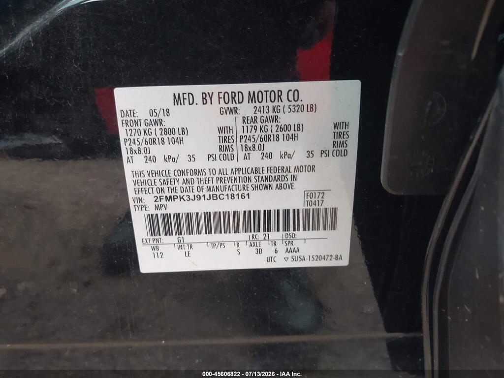 2FMPK3J91JBC18161 2018 FORD EDGE photo no. 9