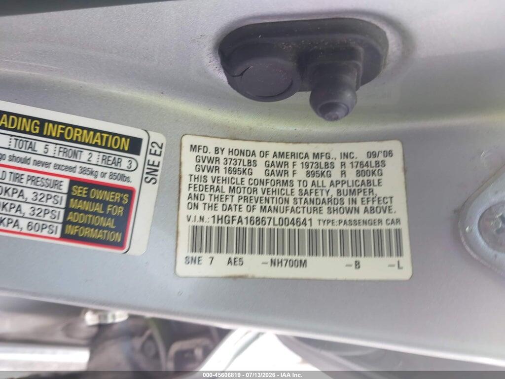 1HGFA16867L004641 2007 HONDA CIVIC photo no. 9