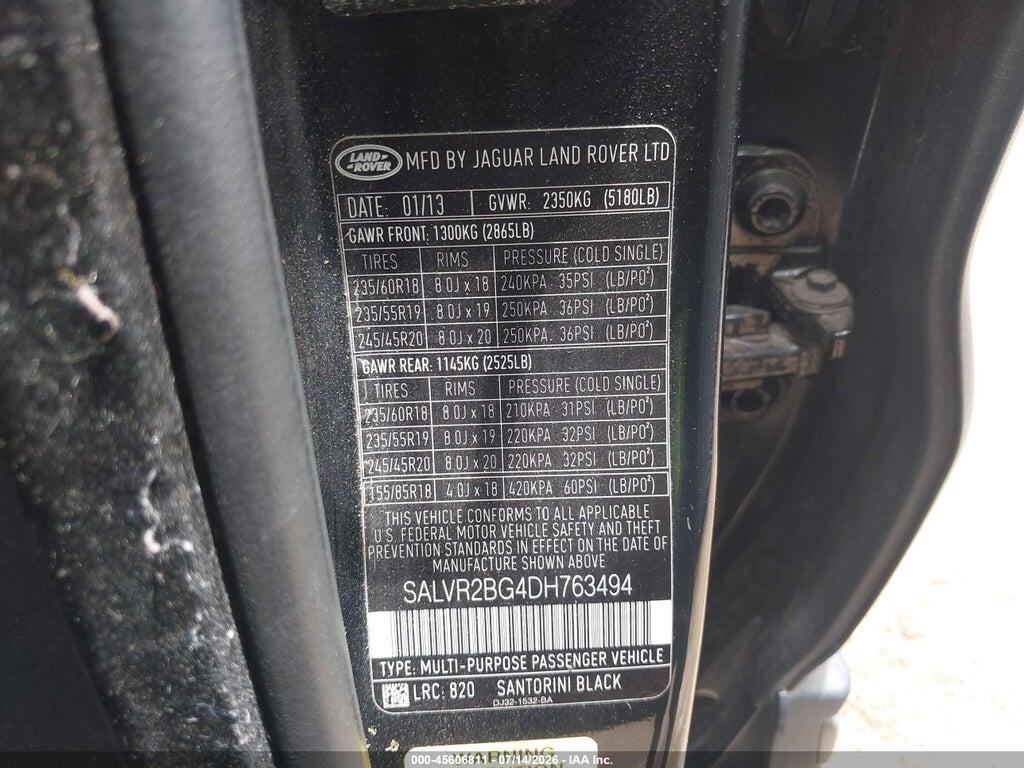 SALVR2BG4DH763494 2013 LAND ROVER RANGE ROVER EVOQUE photo no. 9