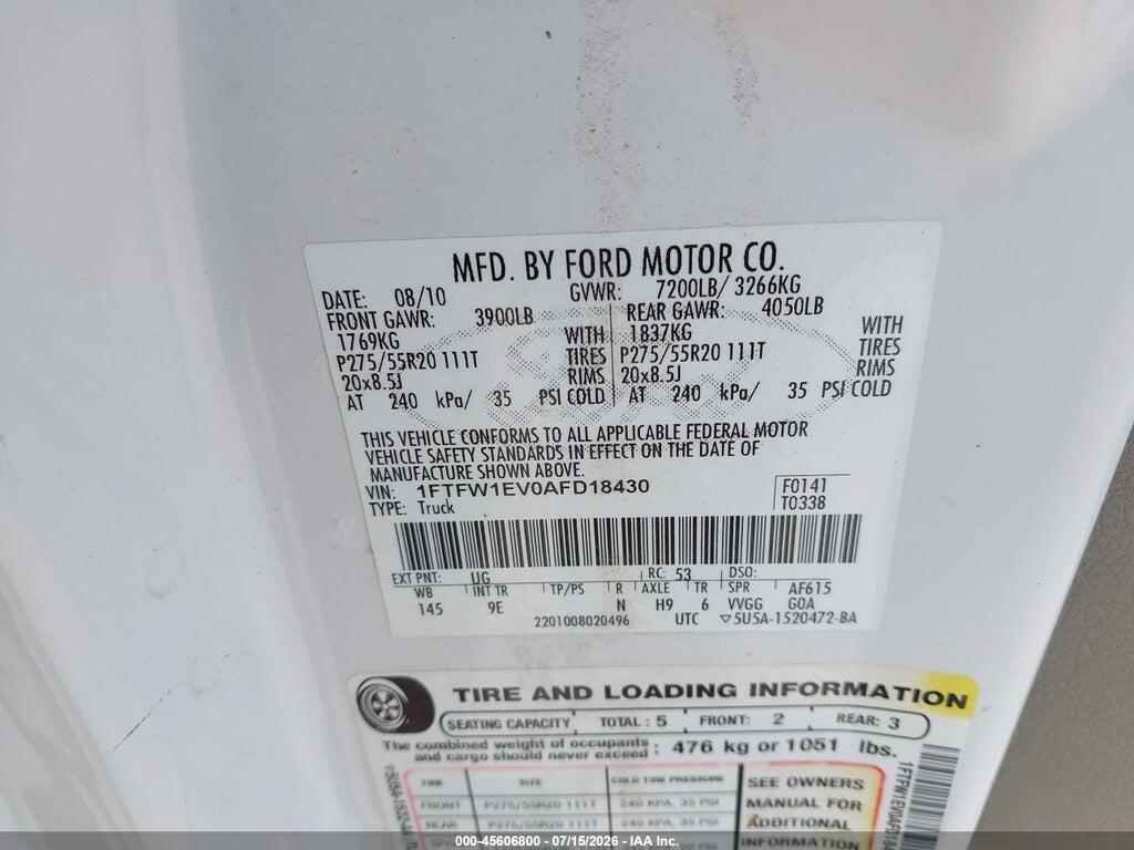 1FTFW1EV0AFD18430 2010 FORD F-150 photo no. 9