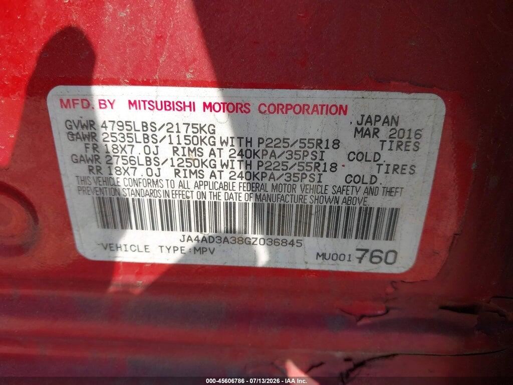JA4AD3A38GZ036845 2016 MITSUBISHI OUTLANDER photo no. 9