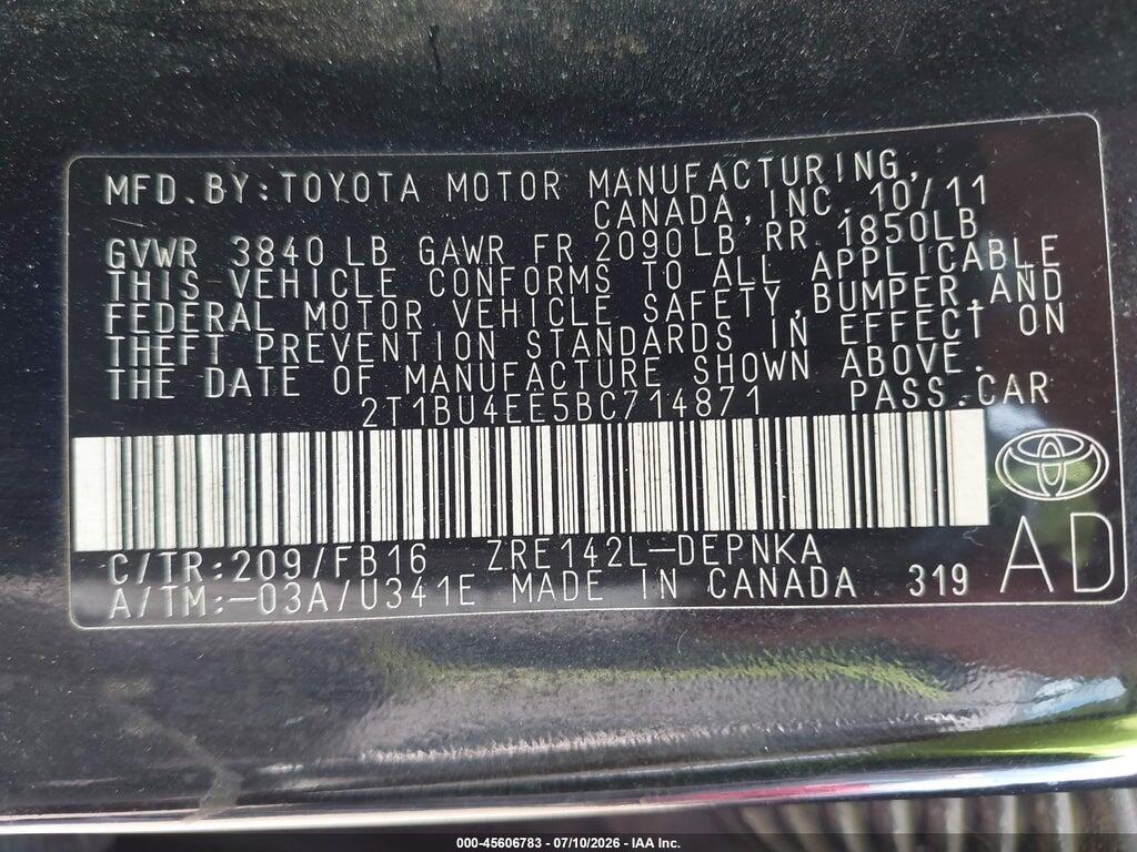 2T1BU4EE5BC714871 2011 TOYOTA COROLLA photo no. 9