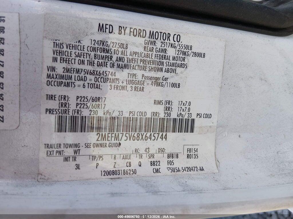2MEFM75V68X645744 2008 MERCURY GRAND MARQUIS photo no. 9