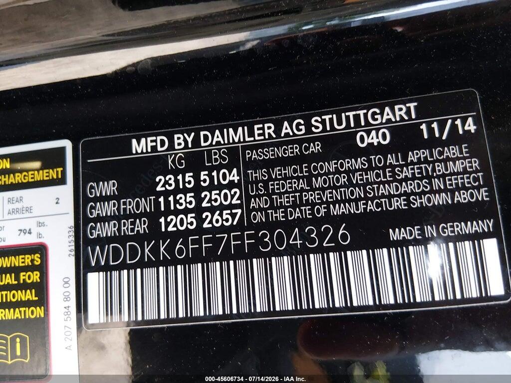 WDDKK6FF7FF304326 2015 MERCEDES-BENZ E 400 photo no. 9