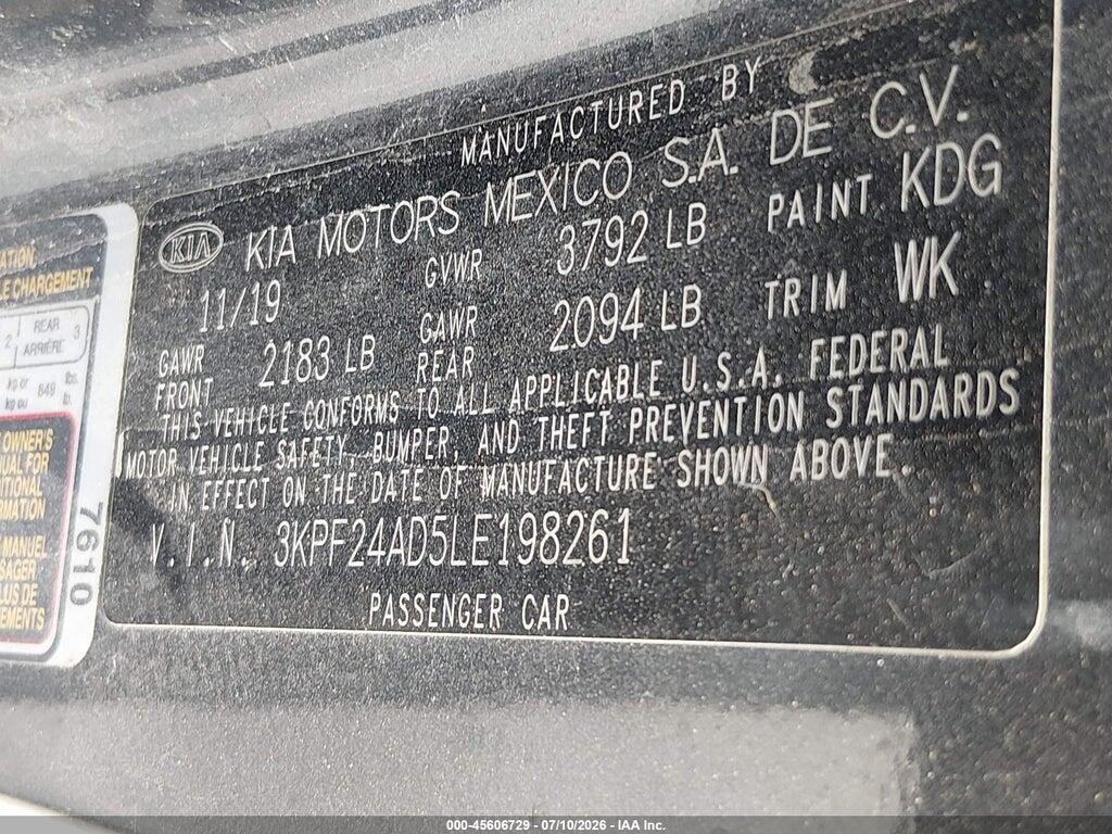 3KPF24AD5LE198261 2020 KIA FORTE photo no. 9