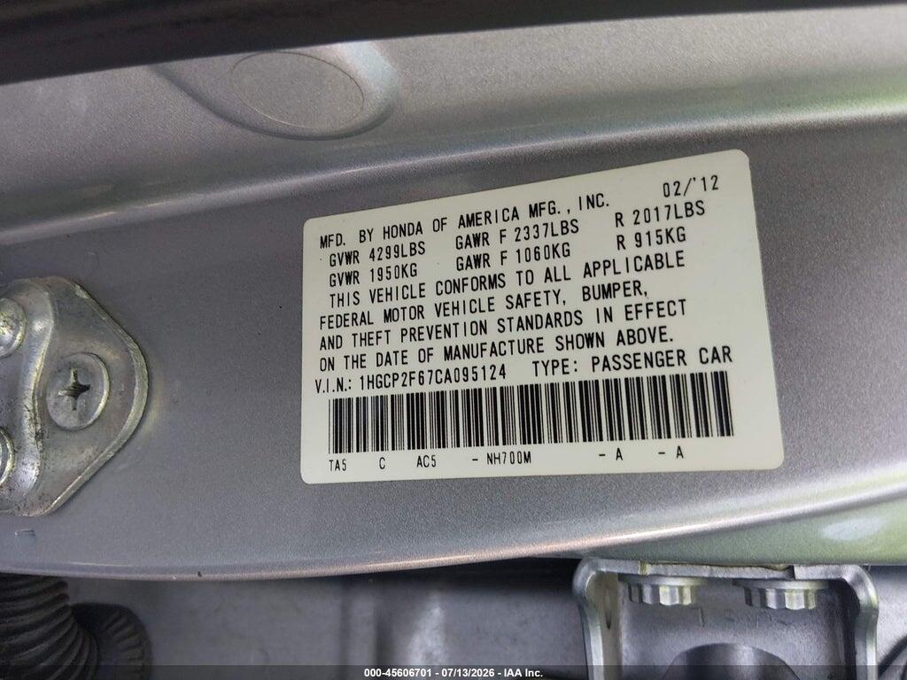 1HGCP2F67CA095124 2012 HONDA ACCORD photo no. 9