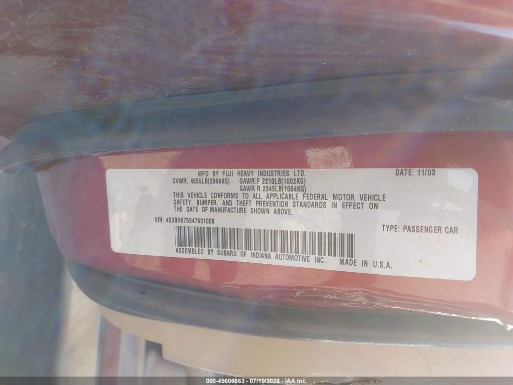 4S3BH675947631008 2004 SUBARU OUTBACK photo no. 9