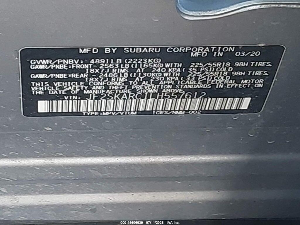 JF2SKARC1LH557612 2020 SUBARU FORESTER photo no. 9