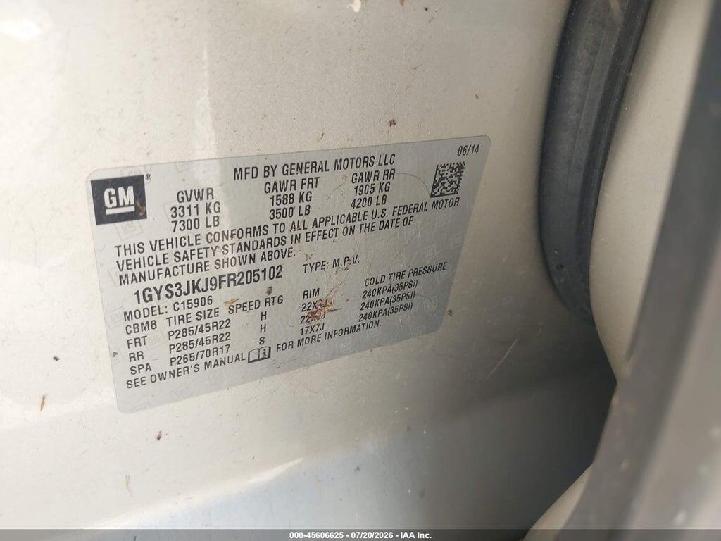 1GYS3JKJ9FR205102 2015 CADILLAC ESCALADE ESV photo no. 9