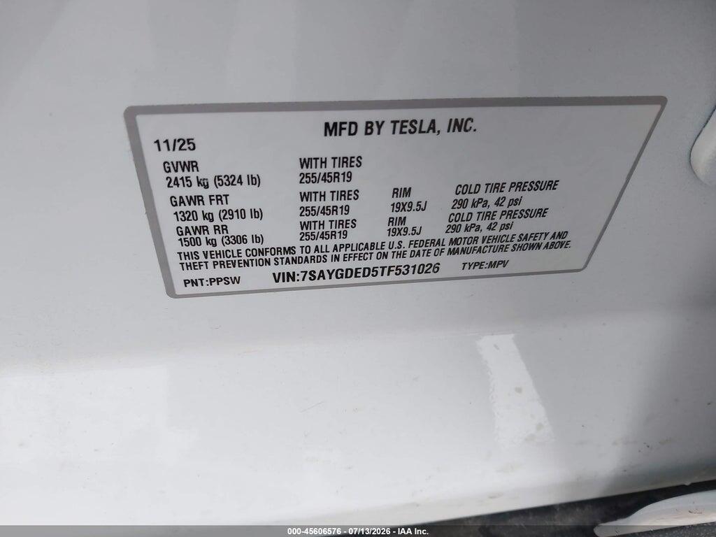 7SAYGDED5TF531026 2026 TESLA MODEL Y photo no. 9