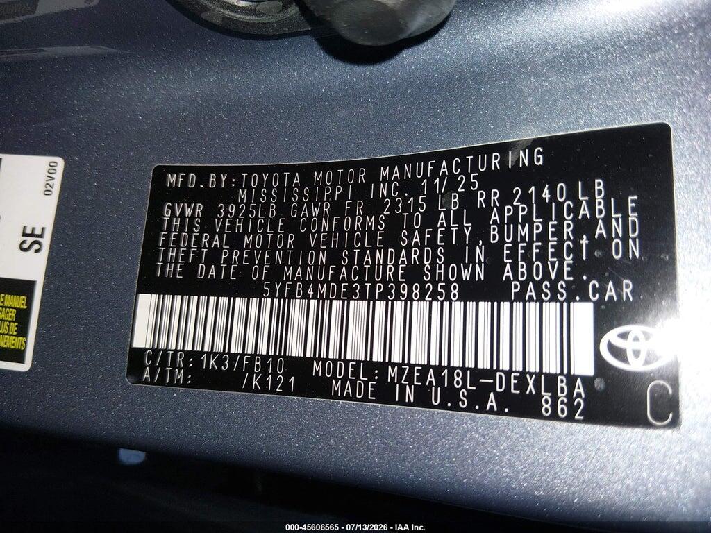5YFB4MDE3TP398258 2026 TOYOTA COROLLA photo no. 9