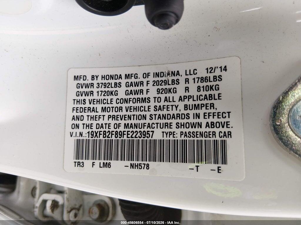19XFB2F89FE223957 2015 HONDA CIVIC photo no. 9
