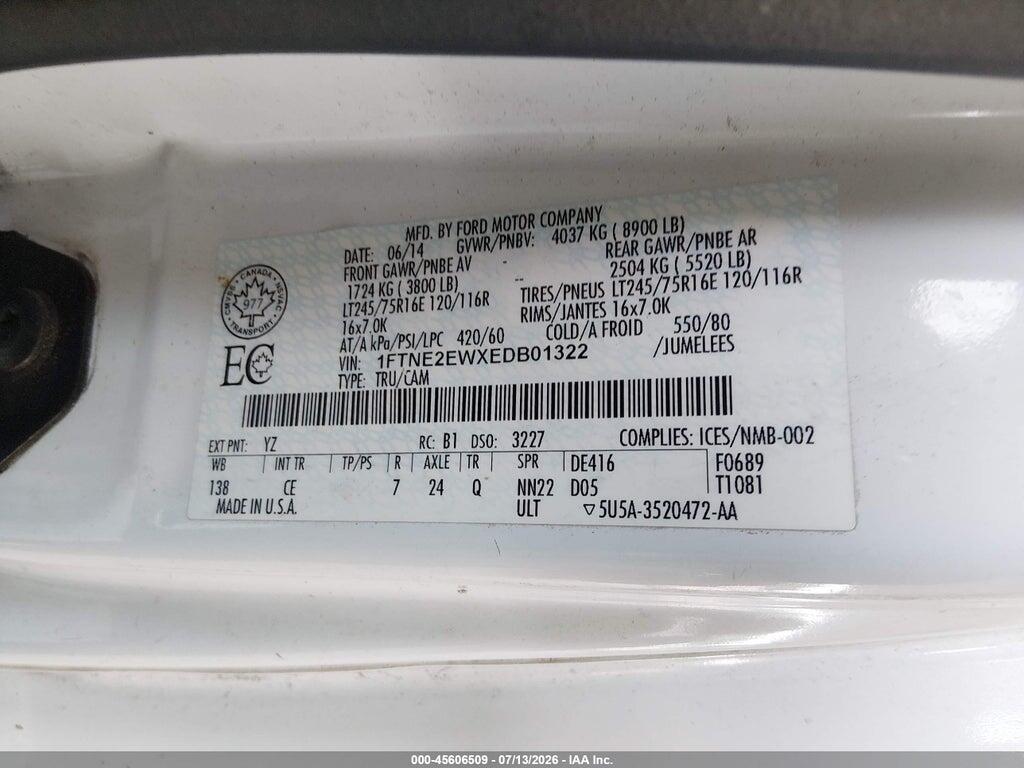 1FTNE2EWXEDB01322 2014 FORD E-250 photo no. 9
