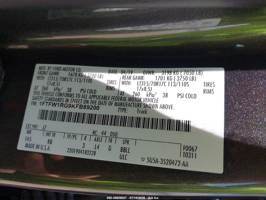 1FTFW1RG9KFB89200 2019 FORD F-150 photo no. 9