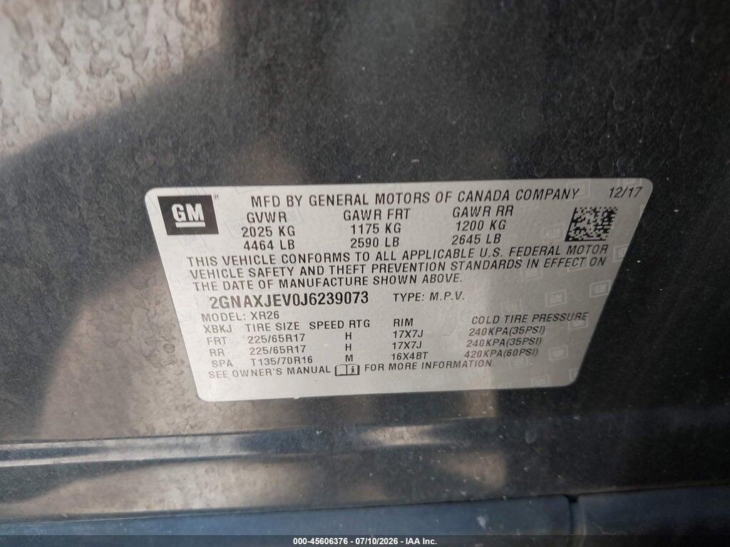 2GNAXJEV0J6239073 2018 CHEVROLET EQUINOX photo no. 9