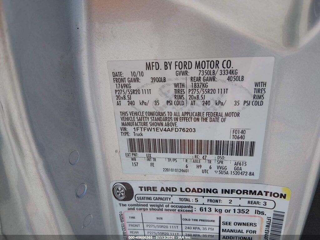 1FTFW1EV4AFD76203 2010 FORD F-150 photo no. 9