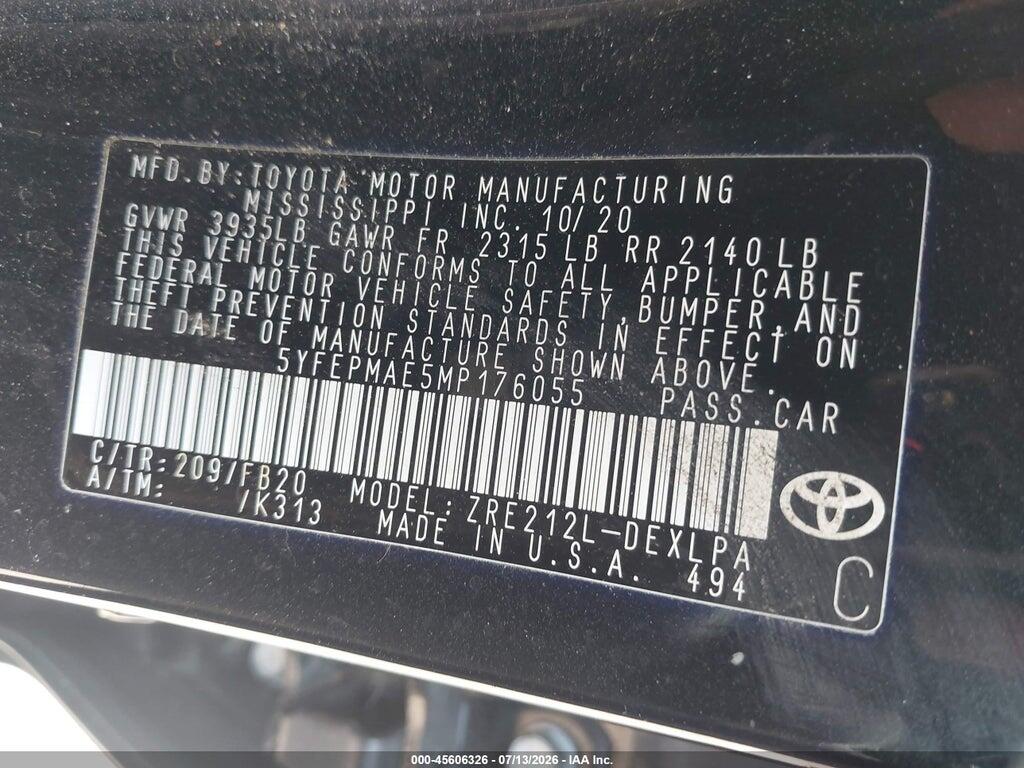 5YFEPMAE5MP176055 2021 TOYOTA COROLLA photo no. 9