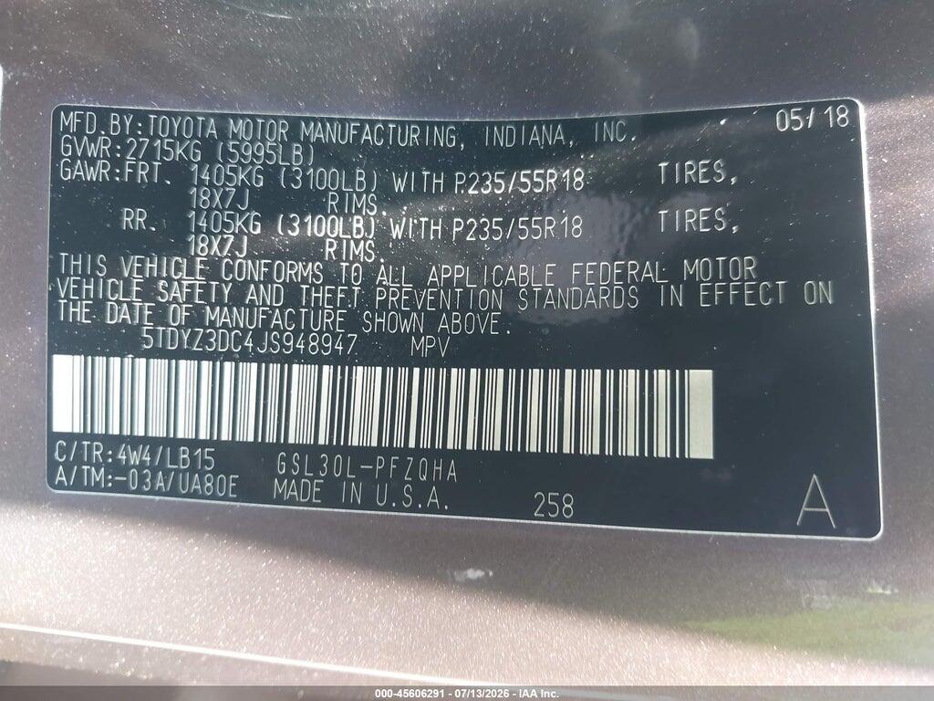 5TDYZ3DC4JS948947 2018 TOYOTA SIENNA photo no. 9