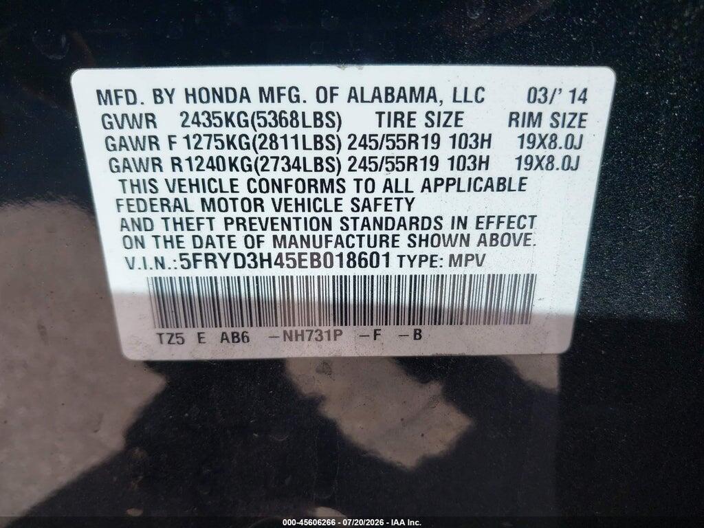5FRYD3H45EB018601 2014 ACURA MDX photo no. 9