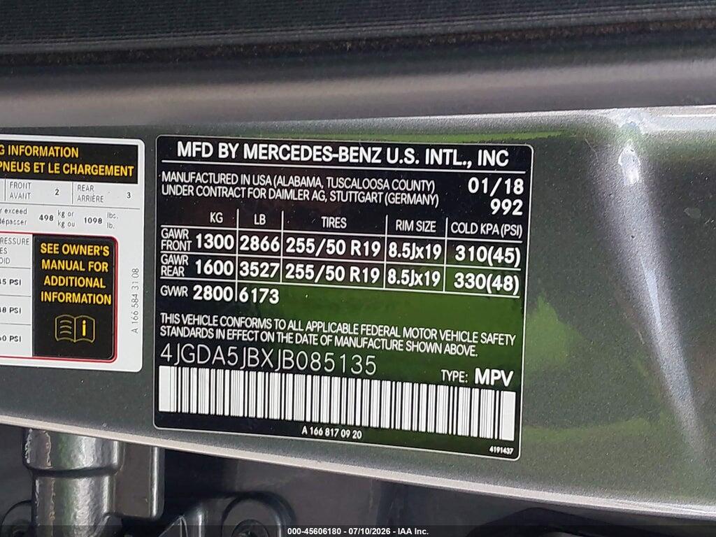 4JGDA5JBXJB085135 2018 MERCEDES-BENZ GLE 350 photo no. 9