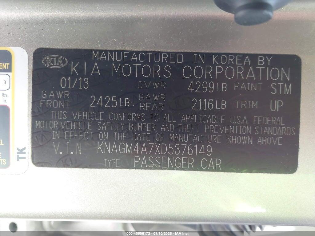 KNAGM4A7XD5376149 2013 KIA OPTIMA photo no. 9