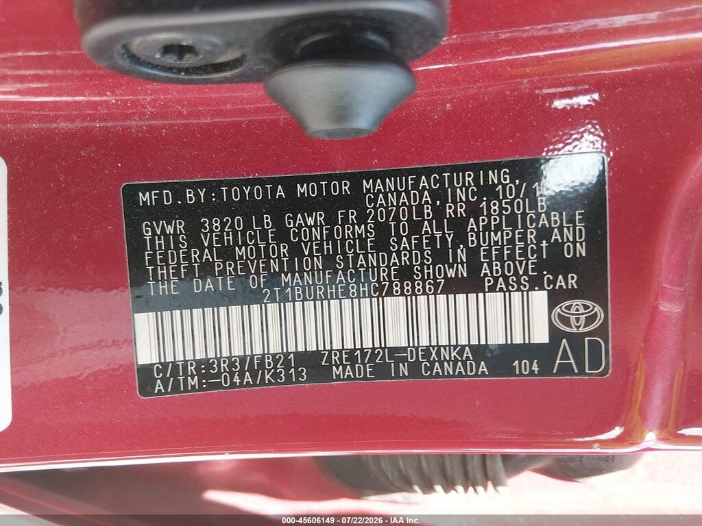 2T1BURHE8HC788867 2017 TOYOTA COROLLA photo no. 9
