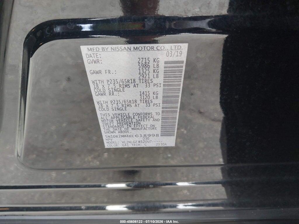 5N1DR2MM4KC618998 2019 NISSAN PATHFINDER photo no. 9