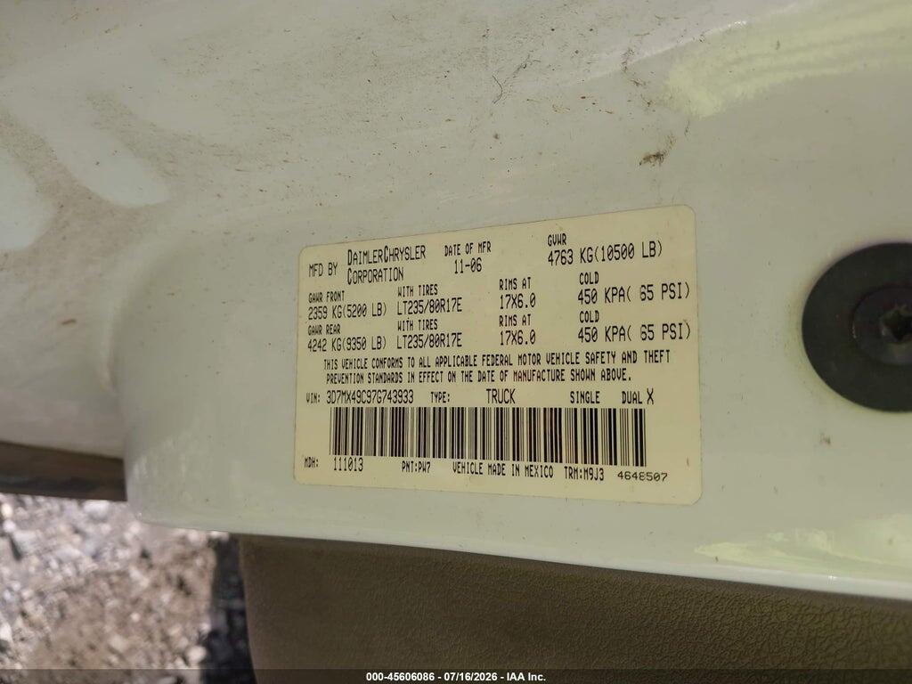 3D7MX49C97G743933 2007 DODGE RAM 3500 photo no. 9